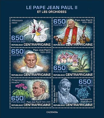 Pope John Paul II And Orchids MNH Stamps 2023 Central African Republic M/S • $17.10