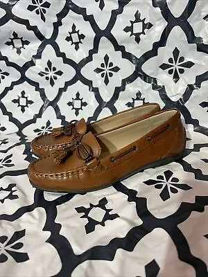 NEW Womens M&S Footglove Uk 4 Brown Leather Flat Casual Slip On Loafers Shoes • £19.99