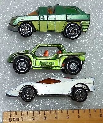 3 Vintage Die Cast Matchbox Cars Hairy Hustler 1971 Baja Buggy 1975 Planet Scout • $15.20