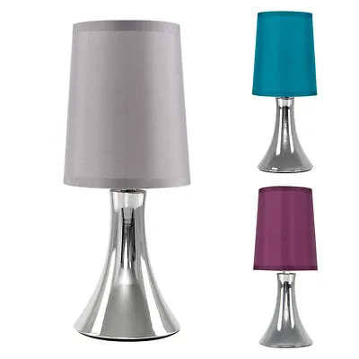 £19.99 • Buy Chrome Touch Table Lamp 31CM Bedside Dimmable Light Fabric Shade & LED Bulb A+