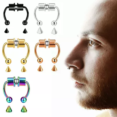Stainless Steel Horseshoe Magnetic Nose Ring Non Piercing Hoop Septum Nose Stud • $3.75