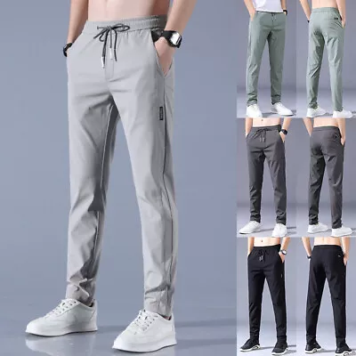 Mens Fast Dry Stretch Pants Casual High Elastic Waist Business Classic Trousers • $10.92