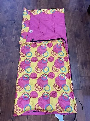 Vintage Coleman Sleeping Bag Pink With Colorful Liner Of Circles & Dots • $20