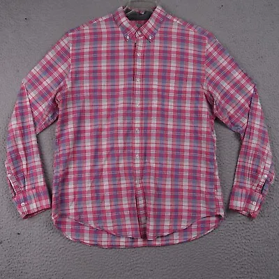 J. Crew Madras Shirt Men's L Pink Plaid Casual Long Sleeve Preppy Button Up • $15.39