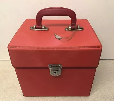 Lovely Vintage Red Vinyl 7  Record Storage Carry Case & Key Excellent Condition. • £16