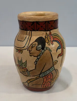 Native Aztec Mayan Inca Latin American Pottery 5  Vase Clay Handmade Painted • $67.99