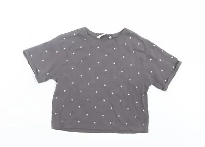 Miss Evie Girls Grey Cotton Basic T-Shirt Size 7-8 Years Crew Neck Pullover • £4