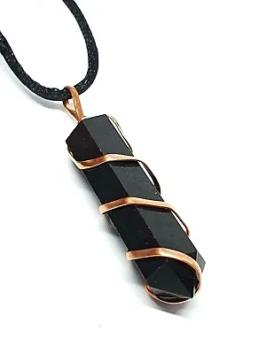 Black Tourmaline Necklace Pendant Copper Wire Wrapped EMF Gemstone Protection • £4.95