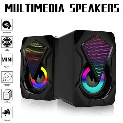 USB Wired RGB Computer Speaker Bass Stereo Subwoofer For PC Laptop Home Theater • £8.69