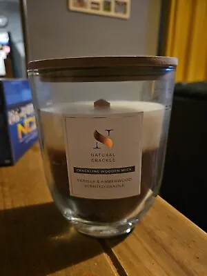Natural Crackle Wooden Wick Candle  Vanilla & Amberwood Wood Wick Candle 620g • £18.99