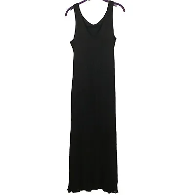 Vintage Harlow Black Lace Lined Fringe Hem Sleeveless Modest Maxi Dress USA Made • $31.77