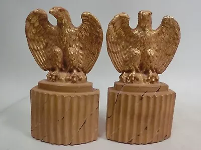 Gold Gilt Napoleonic Eagle On Roman Plinth Bookends - Sienna Faux Marble Base • $185