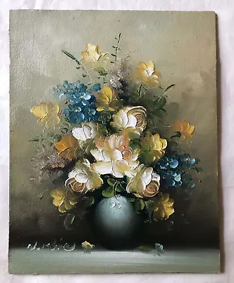 Vintage Original Oil Painting Signed W. Kline Bouquet Flowers Canvas On Wood • $48.50