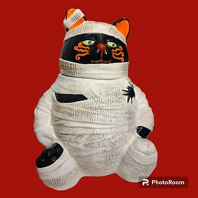 Cracker Barrel Halloween Large Mummy Cat Cookie Jar Ceramic  Too Cute To Spook  • $49