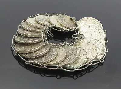 925 Sterling Silver - Vintage Antique Mexican Coin Link Chain Bracelet - BT3529 • $299.99