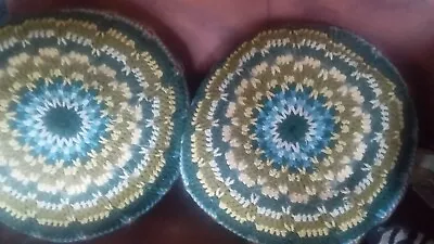2 ORIGINAL Hand Made Crochet 1960's Ottoman Retro Boho Pouffe Pouf Floor Cushion • $50