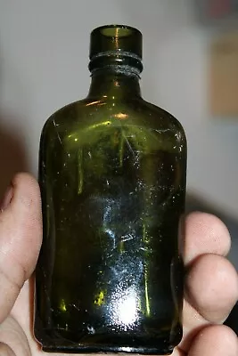 Antique Olive Green 4 1/2'' Sample Size Whiskey Flask Item # A - 2813  • $34.99