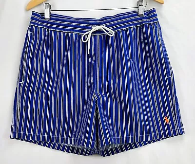 Polo Ralph Lauren Men's Vintage 90s Blue Striped Swim Trunks Shorts ~ Sz M • $34.99