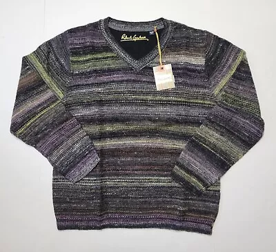 ROBERT GRAHAM Sz 2XL Huntingdon Multicolor Striped V-Neck Men's Sweater NWT $455 • $110