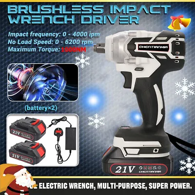 1000Nm 1/2  Cordless Electric Impact Wrench Drill Gun Ratchet Driver +2Batteries • £29.69