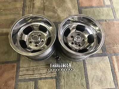 VINTAGE PAIR (2) 15x10 POLISHED US MAGS STYLE 5on5 CHEVY G10 VAN C10 TRUCK NICE • $699.99