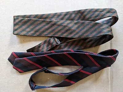 VINTAGE Thin Silk Bow Tie Preppy Repp Stripes Adjustable AOP Mens Lot Of 2 • $19