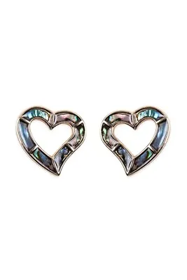 Gold Plated Abalone Shell Open Heart Earrings Pierced Summer Travel  • $9.95