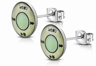 8mm Stainless Steel With Music Player Menu Acrylic Round Stud Earrings Pair • $5.99