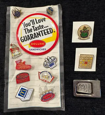 LOT Of 13 Vintage McDonald's Advertising Items Pin Employee Pins Belt Buckle • $14.99