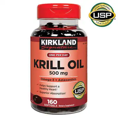 $26.49 • Buy Krill Oil 500 Mg Omega-3 + Astaxanthin 160 Softgels Kirkland Exp 01/2024