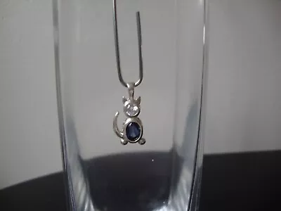 VINTAGE 1980s CAT W/ OVAL BLUE CZ BIRTHSTONE STERLING SILVER 925 CHARM/PENDANT • $5.99