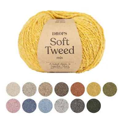 DROPS Soft Tweed Wool Yarn Merino Alpaca DK Double Knit Crochet 50g All Shades • £4