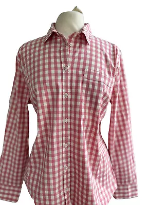 J Crew PINK  Gingham Check Stretch Shirt  Button Up Women’s L NWT • $24.99