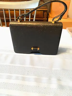 Vintage Navy Ostrich Top Handle Satchel W/ Snap Enclosure By Dorian Black • $75