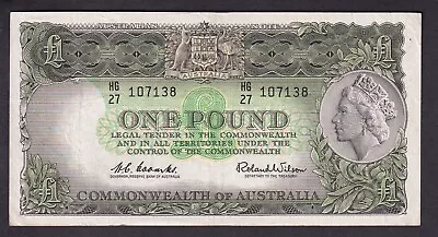 R34a One Pound Coombs/Wilson Reserve Dark AVF Australia Last £1 Pre-decimal Note • $16.50