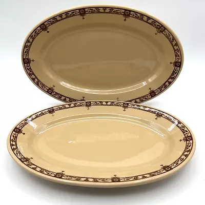 2 McNicol Roloc China Oval Serving Platter Dinner Plate 12 Inches Tan Brown Trim • $16.99