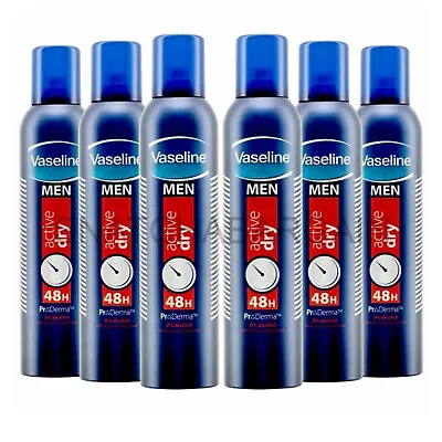 6 X VASELINE MEN ACTIVE DRY DEO 48hr PROTECTION ANTI-PERSPIRANT DEODORANT 250ml • £22.95