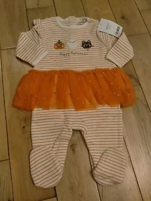 Next Baby Girls Halloween Pumpkin Sleepsuit Tutu Cute Newborn BNWT 🎃 • £12