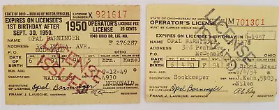 Lot 2 1947 54 Vintage Youngstown Ohio Vehicle Registration Driver's License Rare • $37.26