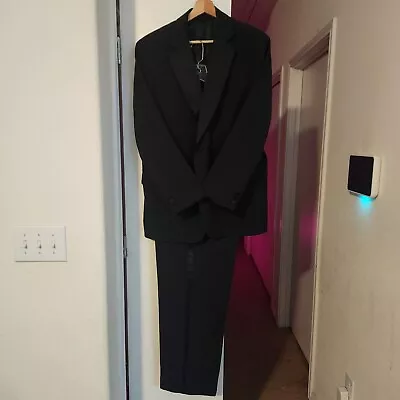 Vintage Lord West Wool Black Tuxedo Suit USA Made Blazer 43R Lapel Pants W36 L30 • $64