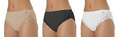 Ladies High Leg Briefs Knickers Cotton Rich Lace Comfort 3 Pack La Marquise 1007 • £10.99