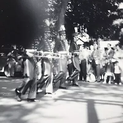 Vintage Black And White Photo Marching Band Uniforms Trumpet Players Street  • $6.69