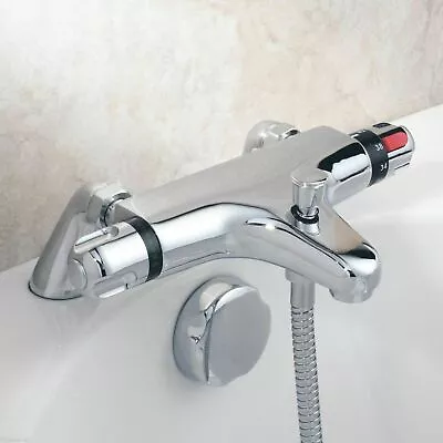 Chrome Thermostatic Bath Shower Mixer Tap Valve Deck Mounted Bathroom Filler • £44.95