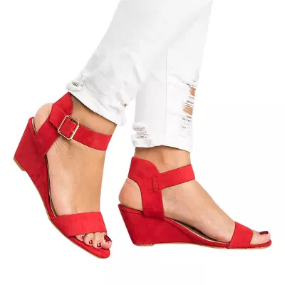 Shoes Ladies Strap Roman Wedges Women's Fashion Mid Heel Sandals Solid Buckle • $21.77