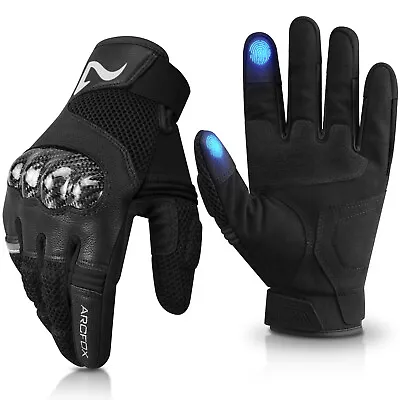 Motorcycle Leather Full Finger Gloves Carbon Fiber Hard Armor Mens Touch Screen • $18.99