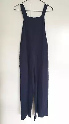 ZULU & ZEPHYR Size 8 Navy Linen Wide Leg Jumpsuit Pantsuit Overalls • $55