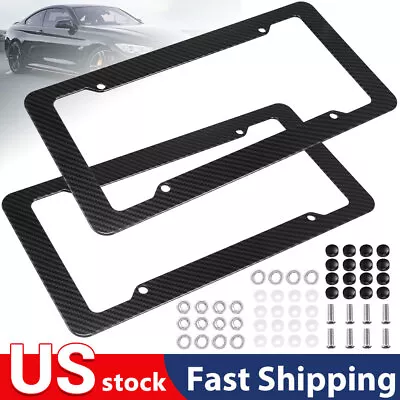 Black Car Carbon Fiber License Plate Frame Cover Front & Rear Universal USA Size • $9.57