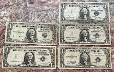 1935 Silver Certificate Blue Seal One Dollar Bill $1 Well Circulated Lot Of 5 • $0.95