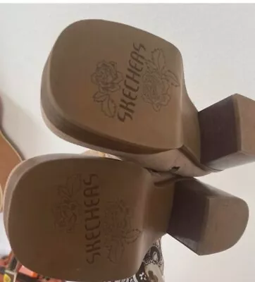 Vtg Skechers Beige Leather Suede Platform Mid Calf Boots Sz 8.5 Chunky Heel   • $180
