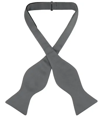 Vesuvio Napoli SELF TIE Bow Tie Solid CHARCOAL GREY Color Mens Dark Gray BowTie • $13.95